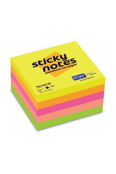KRAF Adhesive Note Paper Cube 76x76 mm Neon