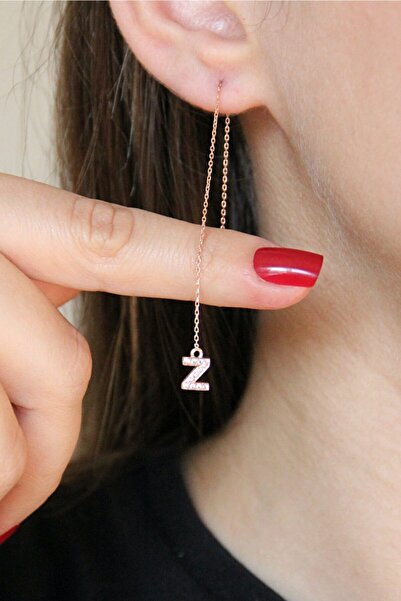 Argentum Concept Z Harfi 925 Ayar Gümüş Rose Tek Zincir Küpe - K101501