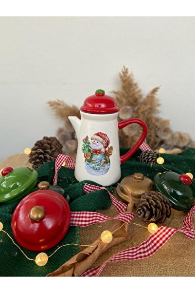 Handmadesign Kapaklı El Yapımı Seramik Sürahi - Yılbaşı Yeniyıl Ağaçlı Kardan...