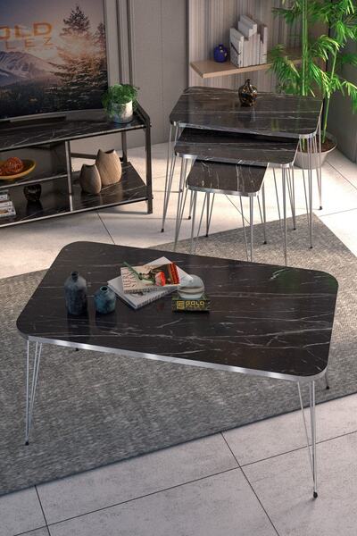 GOLDFALEZ Zigon Sehpa Kr Ve Orta Sehpa Kr Set Gümüş Bendir Tel