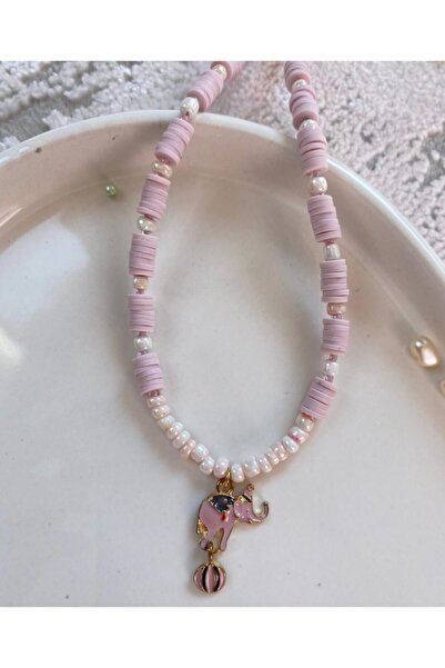 Paytak Moda Fil Beyaz Pembe Boncuk Fimo Kolye Renkli Kadın Kolye Pytkfımoklye8