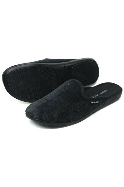 Ceyo Pierro - 9 Günlük Confort Sıyah Grı Erkek Ev Terlık