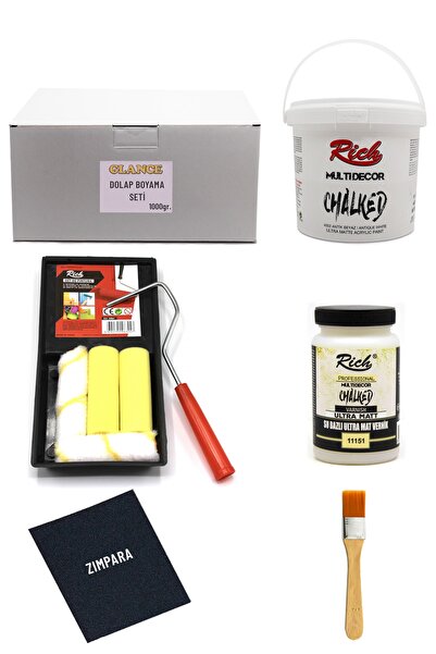 GLANCE Rich Multi Decor Chalked Antik Beyaz 1000 Gr Dolap Boyama Seti Ahşap B...