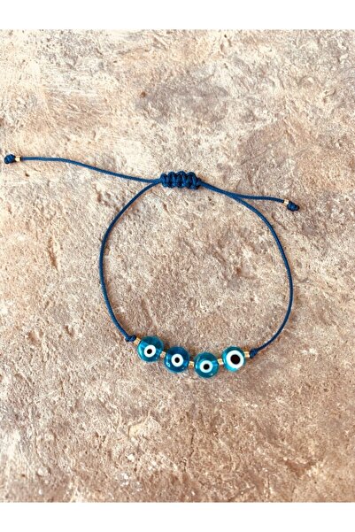 Lade Glass Dark Blue Rope Bracelet with Evil Eye Beads