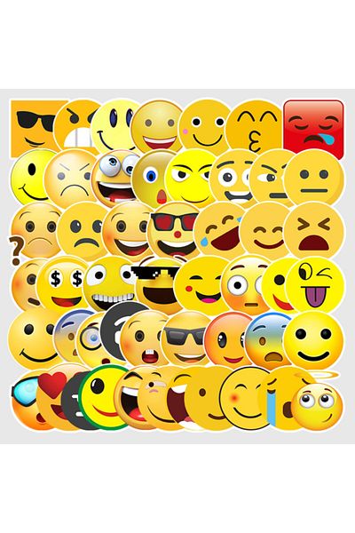 CajuArt 50 Pieces Non-Repeated Emojis Quality PVC Sticker Ornament 07
