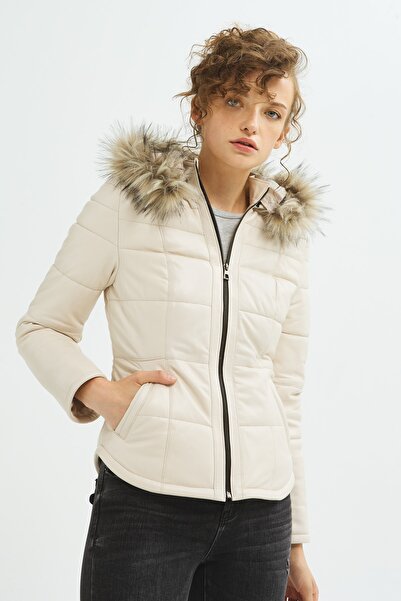 İkbal Laura Bej Hakiki Deri Mont Kadın