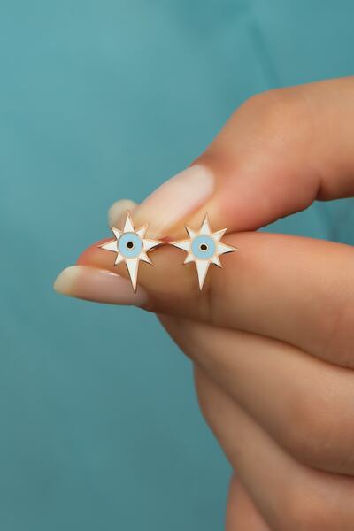 Nereze 925 Ayar Gümüş Minimal Mineli Kutup Yıldızı Küpe