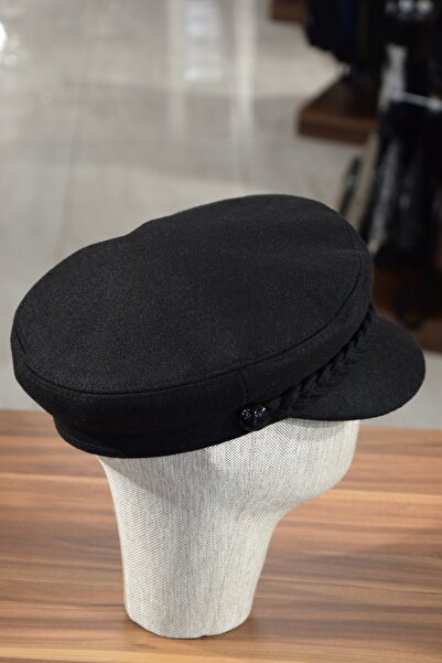 Göksu Şapka Siyah Kaşe Kaptan Kasket Şapka Yünlü Kışlık Kasket