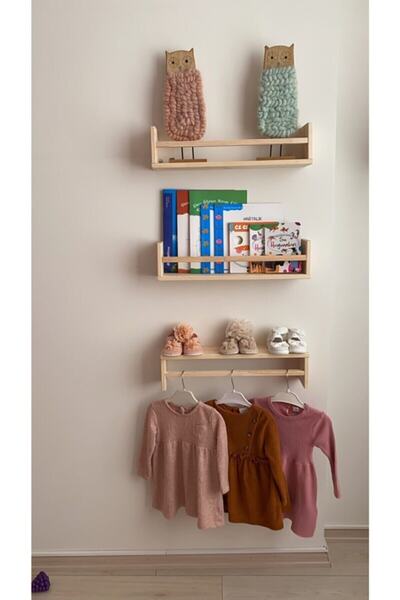 OlcayAksesuar Montessori Kitaplık Çocuk Bebek Odası Duvar Rafı Ahşap Kitaplık...