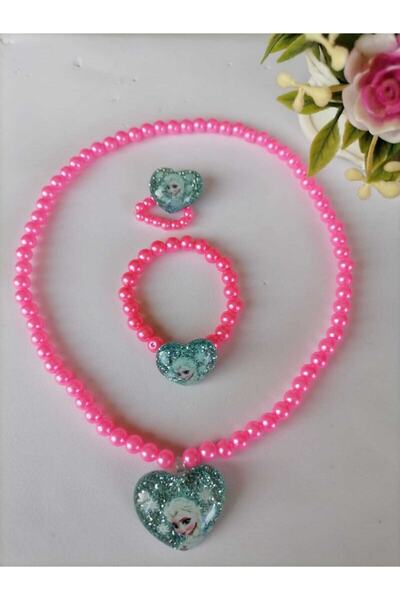 Melek Kara Elsa Anna Çocuk Kolye Bileklik Yüzük Seti