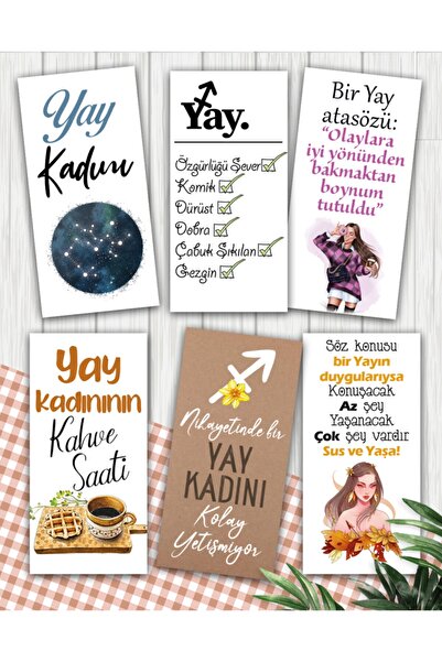 Pankart Evi Yay Burcu Motto 6'lı Sunum Kahve Kartları