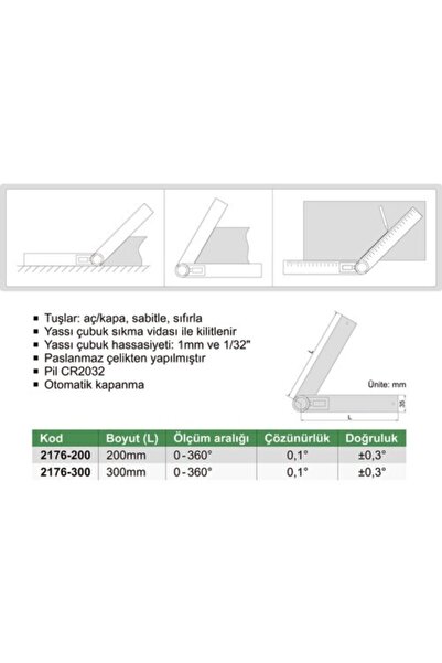 İnsize Insize 2176-200 Dijital Açı Ölçer
