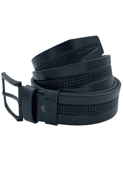 Süzer Deri 4.5 cm Patterned Black Genuine Leather Sports Jeans Belt - Single Layer Buffalo Leather