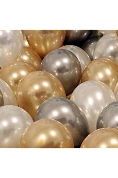 Deniz Party Store 30 Metallic Pearlescent Gold-silver Grey-white Balloons, Helium Flying Balloons