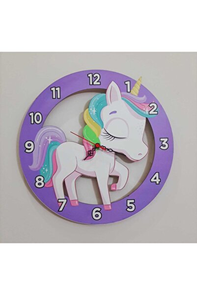 TUĞBArt 40x40 Cm Unicorn Çocuk Duvar Saati Renkli Eğlenceli Lazer Kesim Uv Ba...