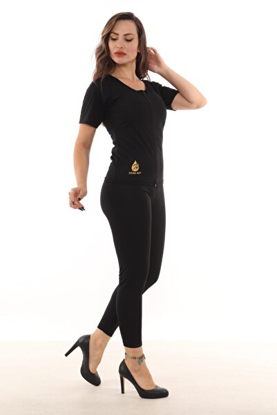 SAUNA SUIT Γνήσιο θερμικό καλσόν βίντεο και σετ αδυνατίσματος με κοντό μανίκι με φερμουάρ