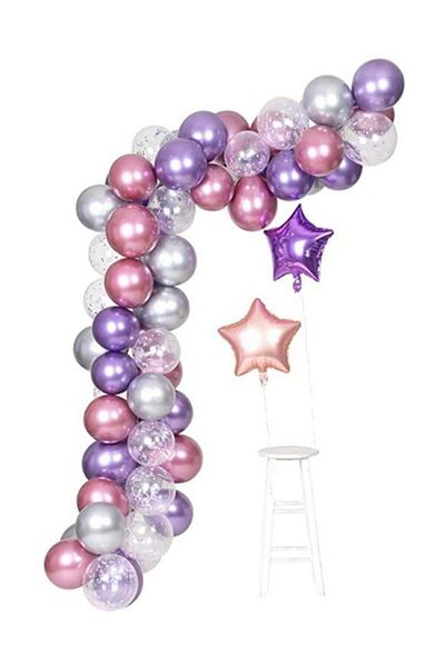 Parti dolabı Balloon Chain Set with Pink Purple Silver Confetti