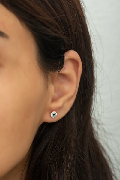 Nereze 925 Ayar Gümüş Minimal Mineli Yuvarlak Model Küpe