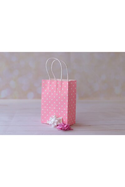 demontecraft حقيبة ورق صغيرة الحجم وردي أبيض منقطة / كيس 11x6x15 سم 5 قطع