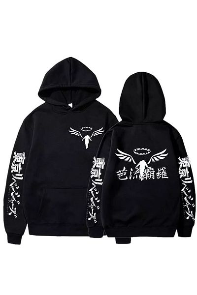 Köstebek Tokyo Revengers Team Valhalla - Μαύρο φούτερ με κουκούλα Unisex