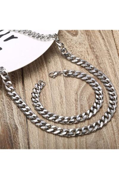 Ryden Unisex Kuban Long Shabby Chain Necklace and Bracelet Set