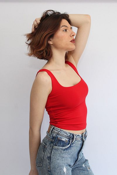 Rosse Butik Women's Red Strappy Crop Top