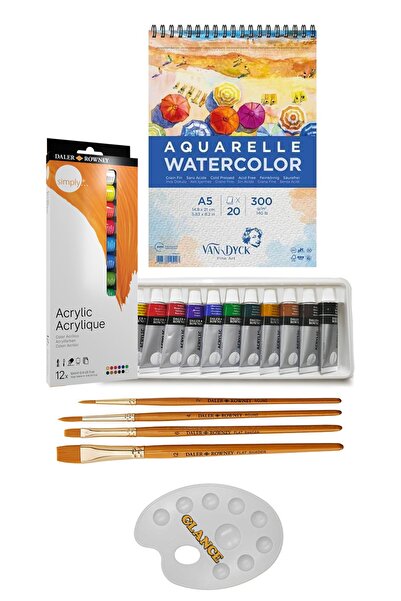 GLANCE Daler Rowney Simply Akrilik Boya 12 Ml 12 Van Dyck Suluboya Defteri A5...