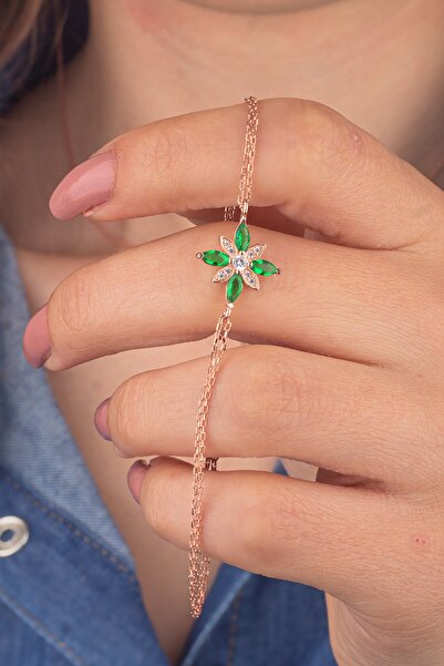Miavi Silver 925 Ayar Gümüş Zümrüt Taşlı Umut Çiçeği Kolye Bileklik Set