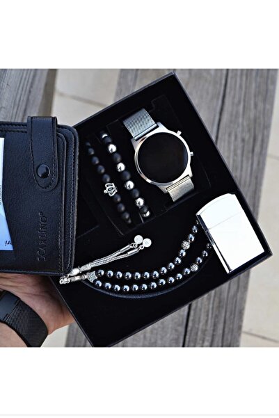 wesscollection Dokunmatik Erkek Kol Saati Çakmak Tesbih Bileklik Ve Cüzdan Set