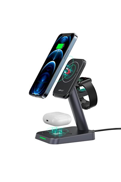 Ally Mobile İphone 16-14-13-12 Uyumlu W68 15w 3in1 Manyetik Ve Katlanabilir Masaüstü Kablosuz Şarj Standı