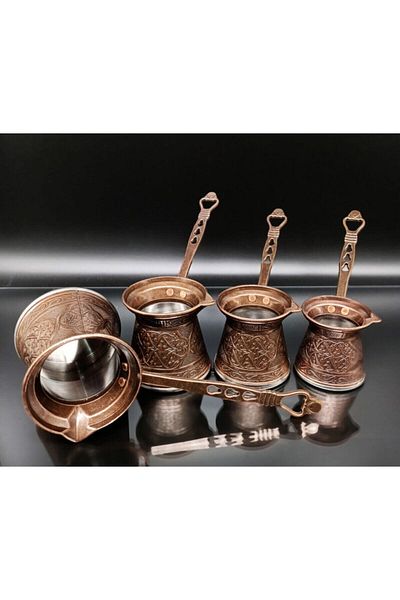 ayvalı metal طقم أوعية قهوة من الحديد الزهر منقوشة مكونة من 4 قطع