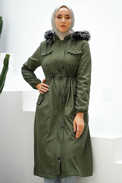 InStyle معطف بولار 0880 بجيوب بغطاء قلاب - كاكي
