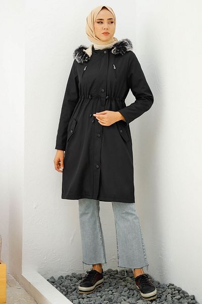 InStyle Zipový detailní kožich - černý