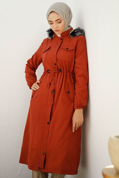 InStyle Palton Polar 0880 cu buzunare cu clapă - Roșu Claret