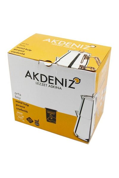 Akdeniz إبريق شاي بيراميد إليت متوسط الحجم من الفولاذ بمقبض معدني نحاسي