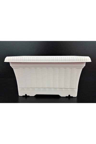 Asenya Uzun Balkon Saksı 1 Adet 3,5 Lt Krem Renkli Balkon Saksı Ova Saksı Çiç...