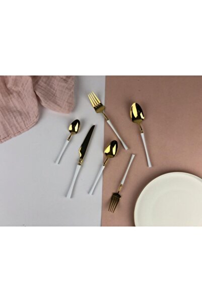 Sembol Beyaz Parlak Altın 36 Parça Çatal Kaşık Bıçak Seti