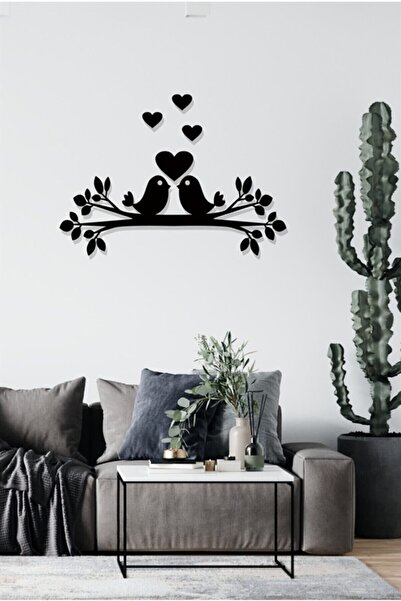 NT Handmade Siyah Ahşap Sevgili Kuşlar Duvar Dekoru - Salon Oturma / Yatak Od...