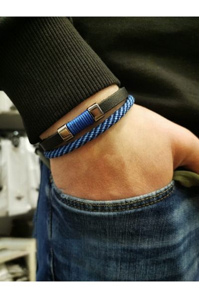 Gogoey Men's Leather Bracelet Stainless Steel Metal Bracelet Black Blue Male Jewelry Magnet Clasp