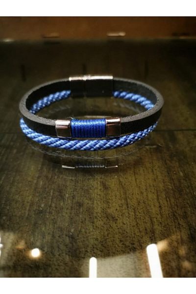 Gogoey Men's Leather Bracelet Stainless Steel Metal Bracelet Black Blue Male Jewelry Magnet Clasp