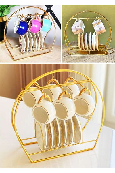 Maksipazar Gold Plated Cup Mug Hanger Stand