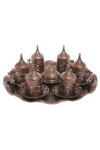 kapadokyahediyelik طقم قهوة تركية مكون من 6 قطع بزخارف عثمانية لون نحاسي