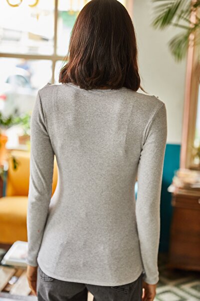 Olalook Жіноча сіра корсетна блузка з оборками BLZ19001667