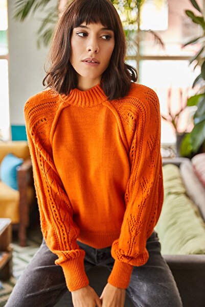 Olalook Pulover din tricot cu mâneci liliac portocaliu pentru femei KZK-19000248