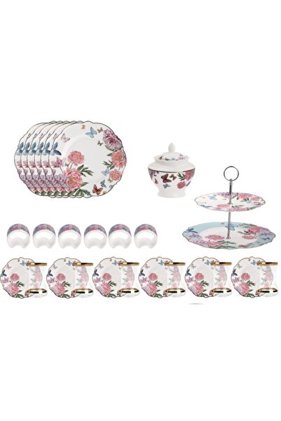 Genel Markalar Pembe Çiçek Desen 6 Kişilik 27 Parça Servis Seti