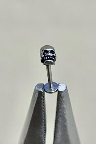 Jaida Moda Unisex Gri Cerrahi Çelik Kuru Kafa Labret Tragus Helix Piercing