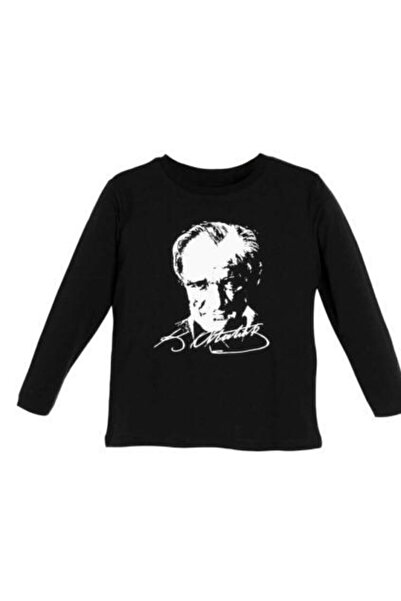 asya tuhafiye Унисекс детска черна тениска с дълъг ръкав с принт Ататюрк 29 о...