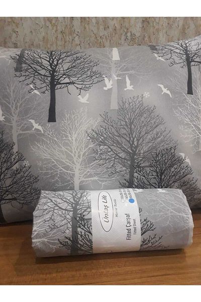 üntaş Life 120x200 Grey Tree μονό ελαστικό φύλλο 1 τεμάχιο μαξιλαροθήκη Ecgriyağaç1