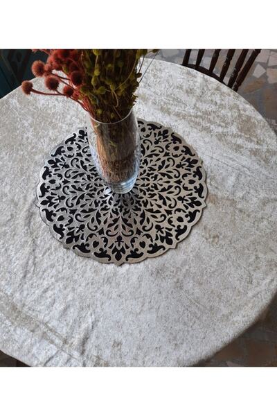 SEHARA Kadife/runner/suppla/sehpa Örtüsü/masa Örtüsü/s.deri/46cm Yuvarlak/siyah-gümüş