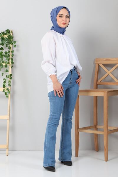 Modamihram Svetlomodré denimové nohavice s rozšírenými nohavicami